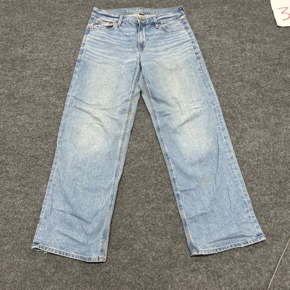American Eagle Jeans Womens Size 4 Light Wash Wide Leg Relaxed Stretch Denim